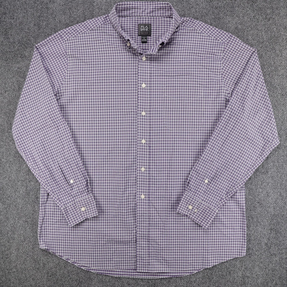 Jos A Bank Traveler Tailored Fit Shirt Mens XL Purple Check Performance Stretch